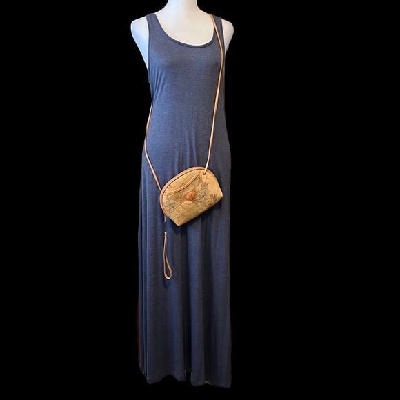 Blue size S sleeveless super soft T-shirt knit bodycon racer back maxi dress GUC - Picture 2 of 7